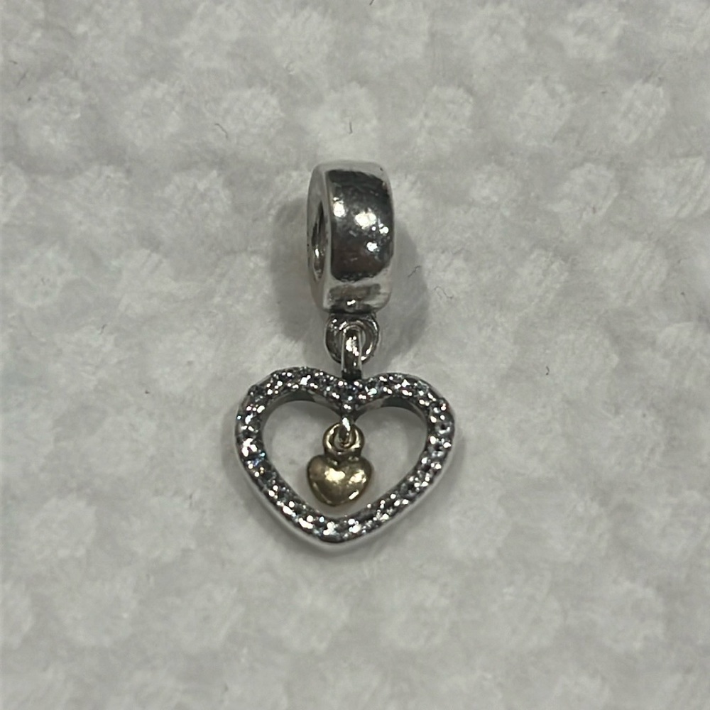 Authentic PANDORA Forever in My Heart Dangle With 14K Gold